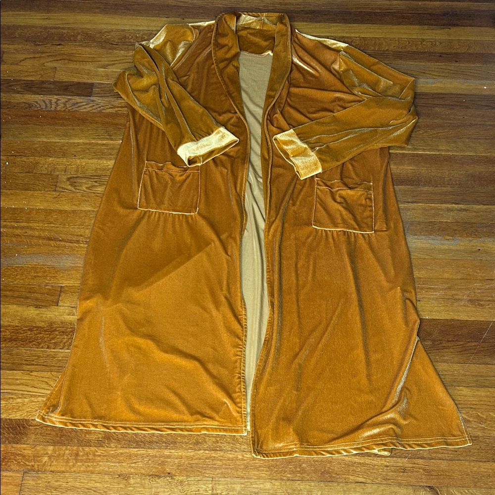 Velvet Longline Cardigan in Mustard